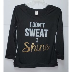 Messy Buns Lazy Days Black I Dont Sweat I Shine Graphic Long Sleeve Top‎ L Y2K